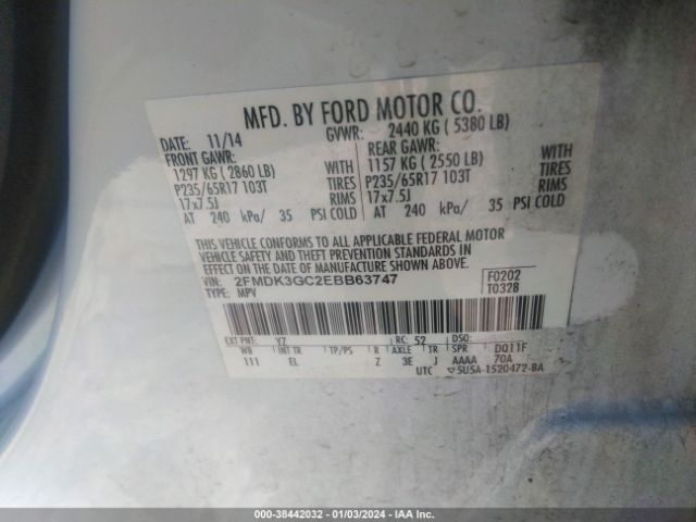 Photo 8 VIN: 2FMDK3GC2EBB63747 - FORD EDGE 