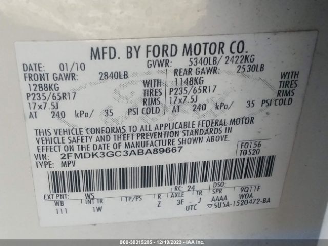 Photo 8 VIN: 2FMDK3GC3ABA89667 - FORD EDGE 