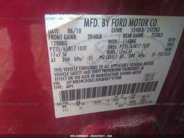 Photo 8 VIN: 2FMDK3GC3ABB71706 - FORD EDGE 