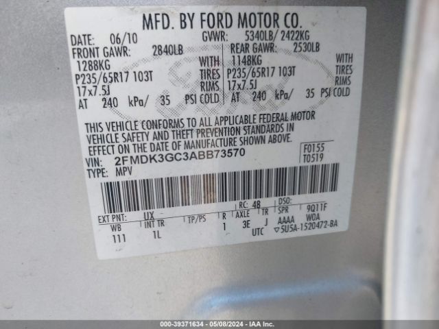 Photo 8 VIN: 2FMDK3GC3ABB73570 - FORD EDGE 