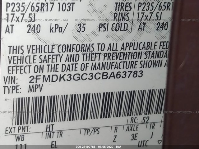 Photo 8 VIN: 2FMDK3GC3CBA63783 - FORD EDGE 