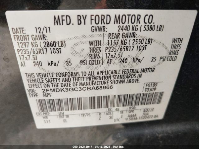 Photo 8 VIN: 2FMDK3GC3CBA68966 - FORD EDGE 