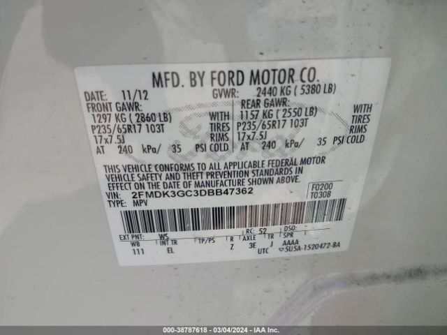 Photo 8 VIN: 2FMDK3GC3DBB47362 - FORD EDGE 