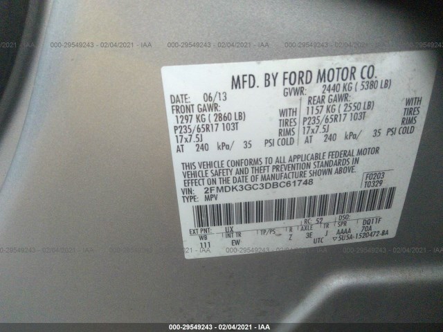 Photo 8 VIN: 2FMDK3GC3DBC61748 - FORD EDGE 