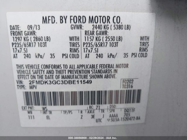 Photo 8 VIN: 2FMDK3GC3DBE11549 - FORD EDGE 