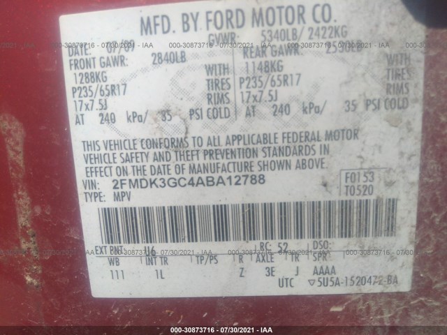 Photo 8 VIN: 2FMDK3GC4ABA12788 - FORD EDGE 