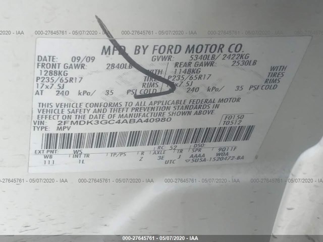 Photo 8 VIN: 2FMDK3GC4ABA40980 - FORD EDGE 