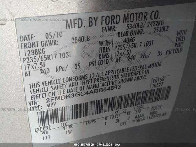 Photo 8 VIN: 2FMDK3GC4ABB64893 - FORD EDGE 