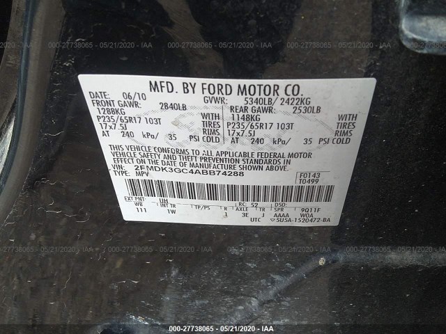 Photo 8 VIN: 2FMDK3GC4ABB74288 - FORD EDGE 