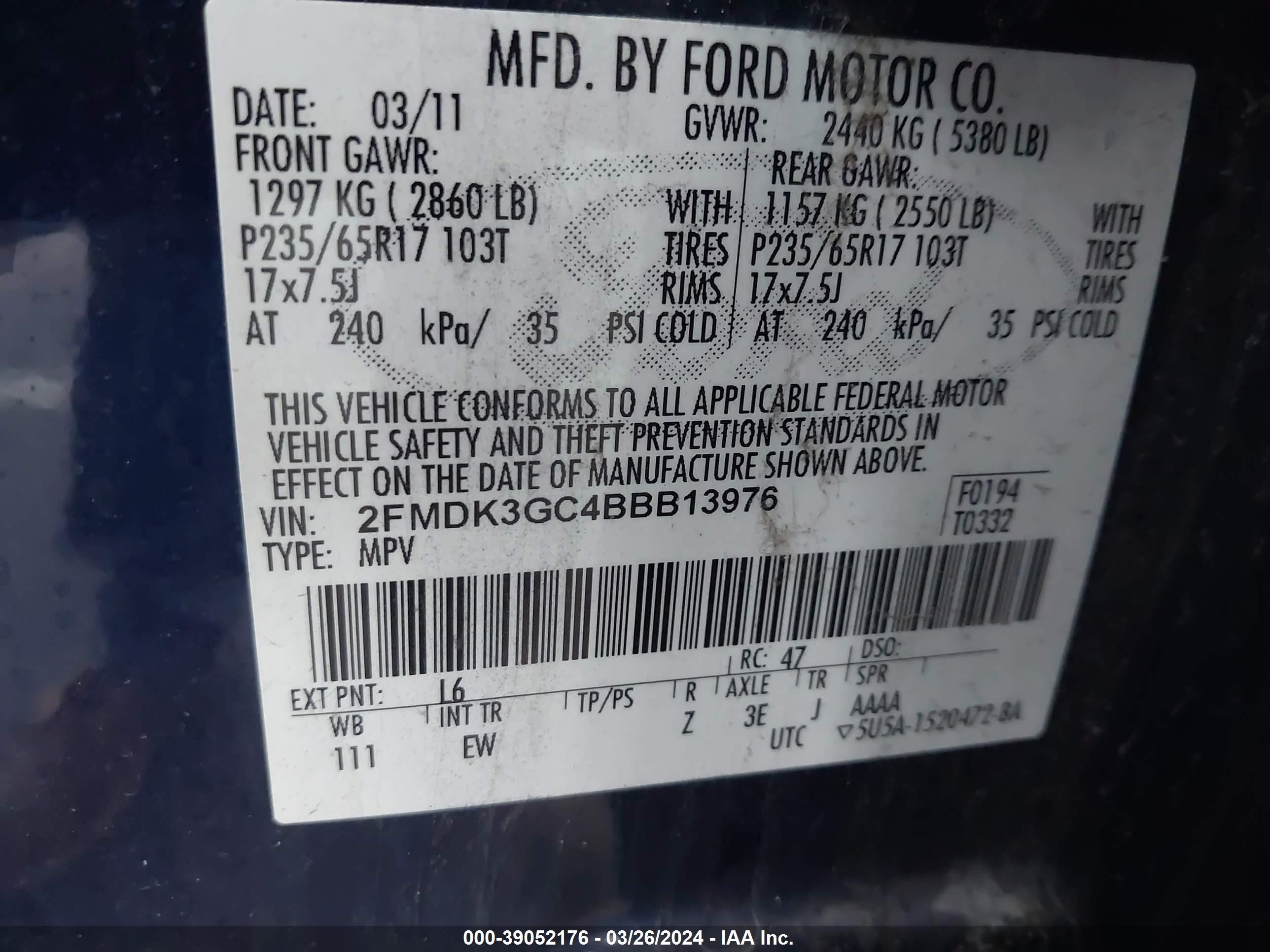 Photo 8 VIN: 2FMDK3GC4BBB13976 - FORD EDGE 