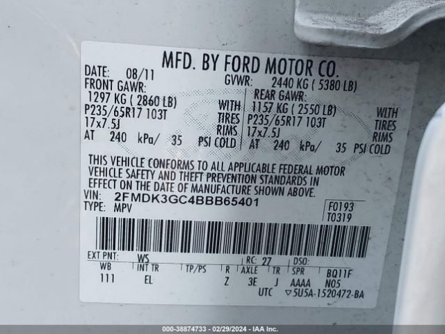 Photo 8 VIN: 2FMDK3GC4BBB65401 - FORD EDGE 