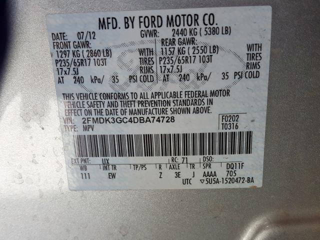 Photo 9 VIN: 2FMDK3GC4DBA74728 - FORD EDGE SE 