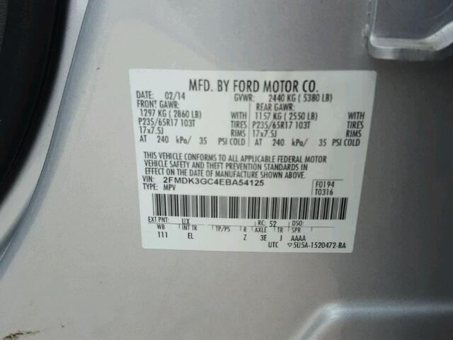 Photo 9 VIN: 2FMDK3GC4EBA54125 - FORD EDGE SE 