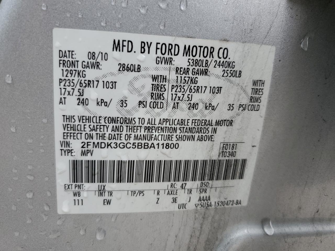 Photo 11 VIN: 2FMDK3GC5BBA11800 - FORD EDGE 