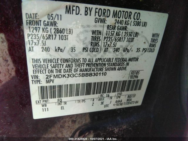 Photo 8 VIN: 2FMDK3GC5BBB30110 - FORD EDGE 