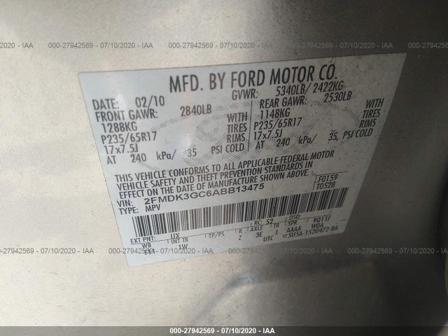 Photo 8 VIN: 2FMDK3GC6ABB13475 - FORD EDGE 