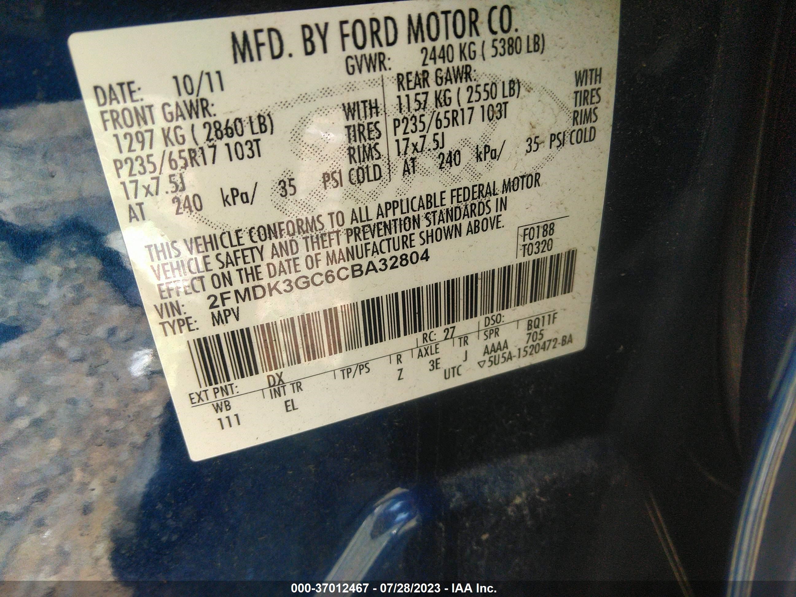 Photo 8 VIN: 2FMDK3GC6CBA32804 - FORD EDGE 