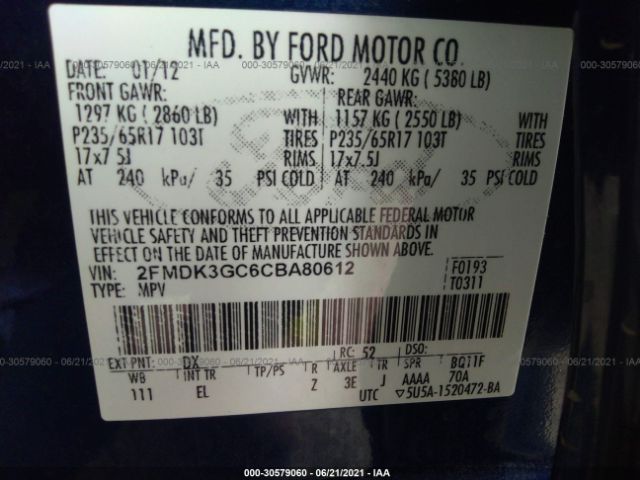 Photo 8 VIN: 2FMDK3GC6CBA80612 - FORD EDGE 