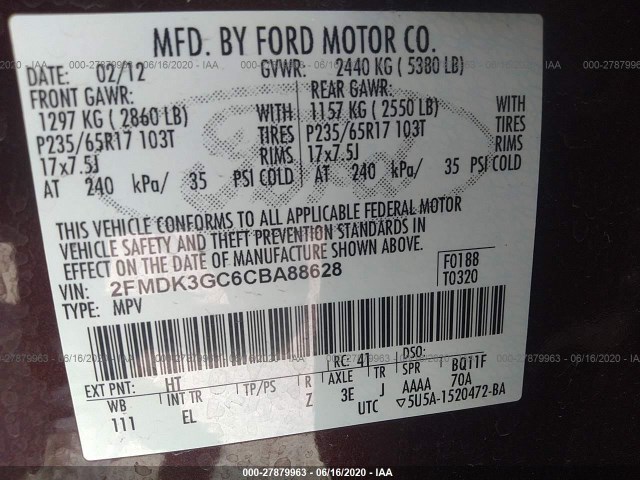 Photo 8 VIN: 2FMDK3GC6CBA88628 - FORD EDGE 