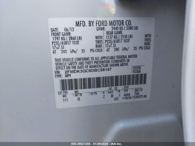 Photo 8 VIN: 2FMDK3GC6DBC58147 - FORD EDGE 