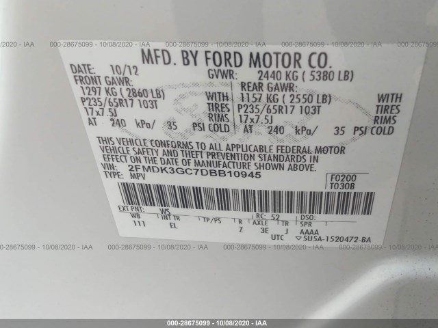 Photo 8 VIN: 2FMDK3GC7DBB10945 - FORD EDGE 