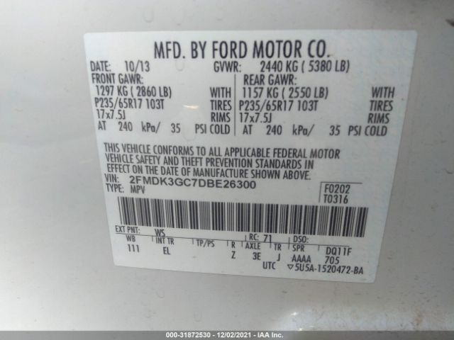 Photo 8 VIN: 2FMDK3GC7DBE26300 - FORD EDGE 