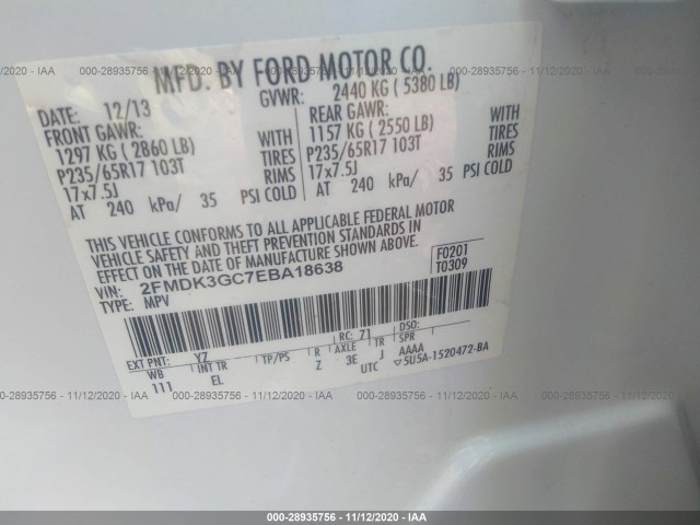 Photo 8 VIN: 2FMDK3GC7EBA18638 - FORD EDGE 