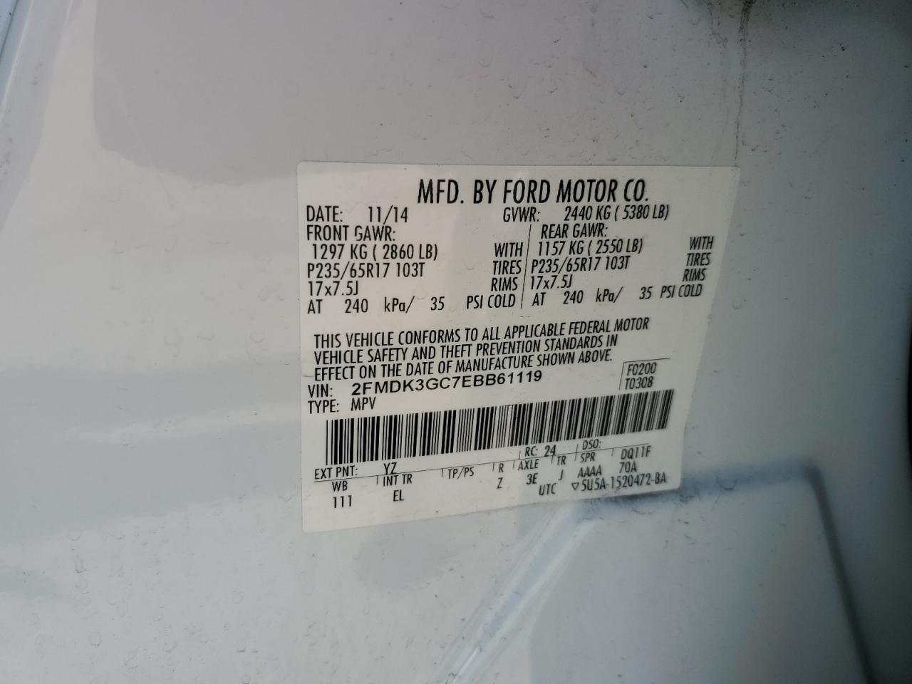 Photo 12 VIN: 2FMDK3GC7EBB61119 - FORD EDGE 