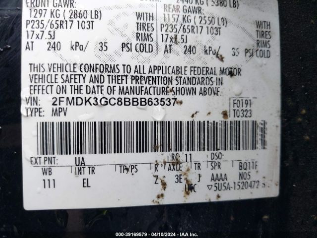 Photo 8 VIN: 2FMDK3GC8BBB63537 - FORD EDGE 