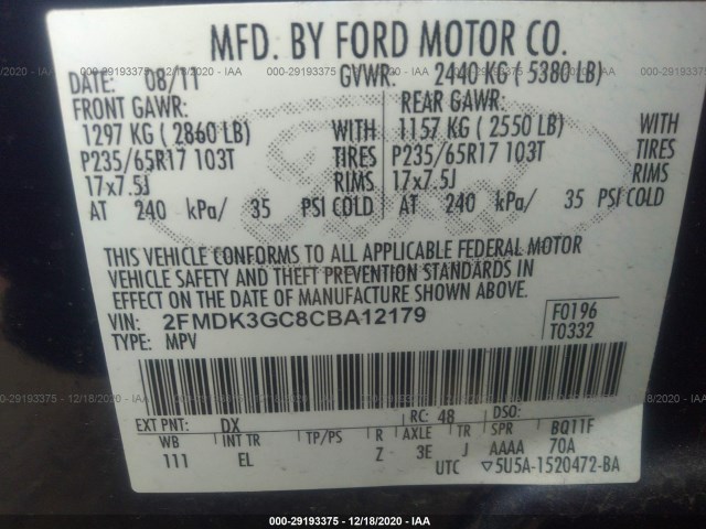 Photo 8 VIN: 2FMDK3GC8CBA12179 - FORD EDGE 