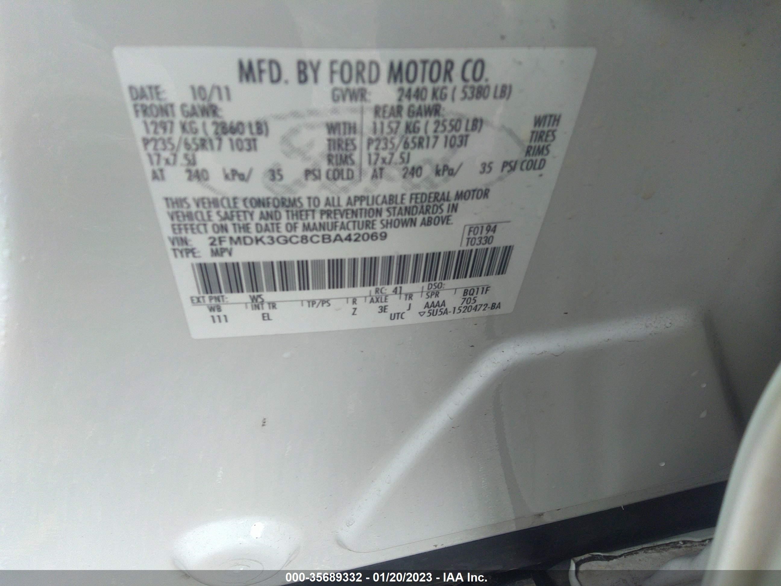 Photo 8 VIN: 2FMDK3GC8CBA42069 - FORD EDGE 