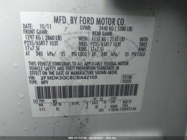 Photo 8 VIN: 2FMDK3GC8CBA42105 - FORD EDGE 