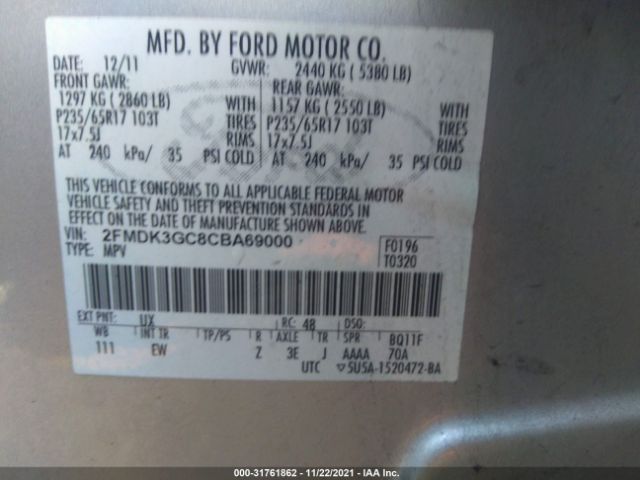 Photo 8 VIN: 2FMDK3GC8CBA69000 - FORD EDGE 