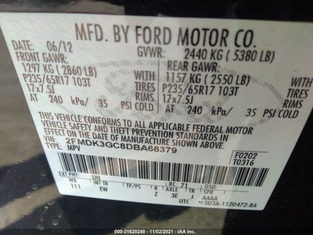 Photo 8 VIN: 2FMDK3GC8DBA68379 - FORD EDGE 