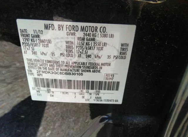 Photo 8 VIN: 2FMDK3GC8DBB30105 - FORD EDGE 