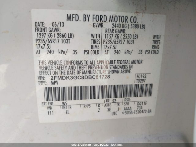 Photo 8 VIN: 2FMDK3GC8DBC61728 - FORD EDGE 