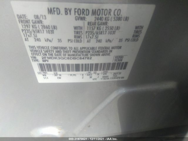 Photo 8 VIN: 2FMDK3GC8DBC84782 - FORD EDGE 