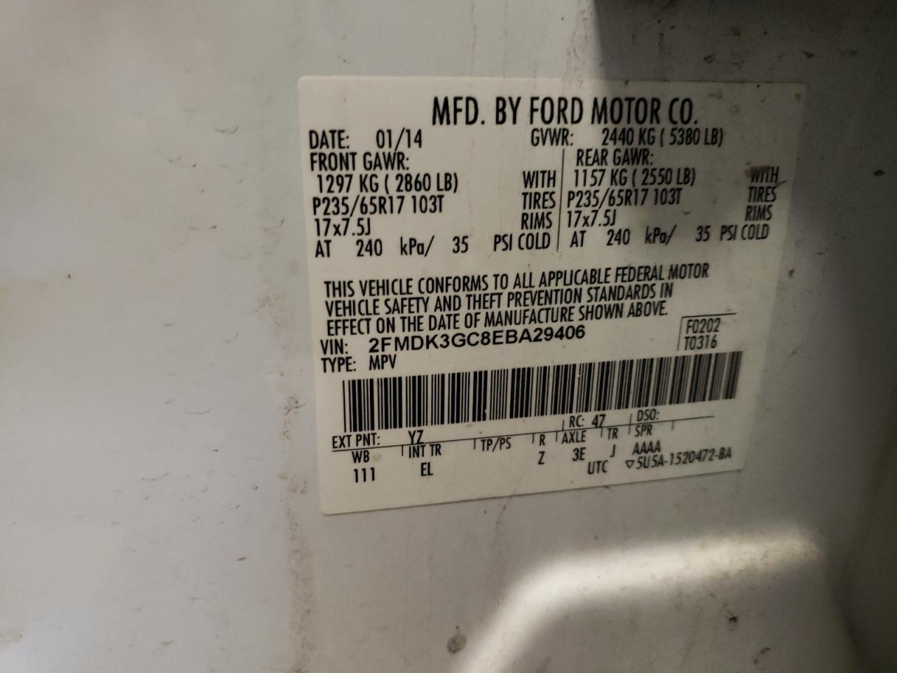 Photo 11 VIN: 2FMDK3GC8EBA29406 - FORD EDGE 