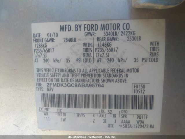 Photo 8 VIN: 2FMDK3GC9ABA95764 - FORD EDGE 