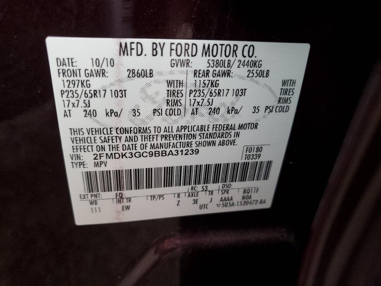 Photo 12 VIN: 2FMDK3GC9BBA31239 - FORD EDGE 