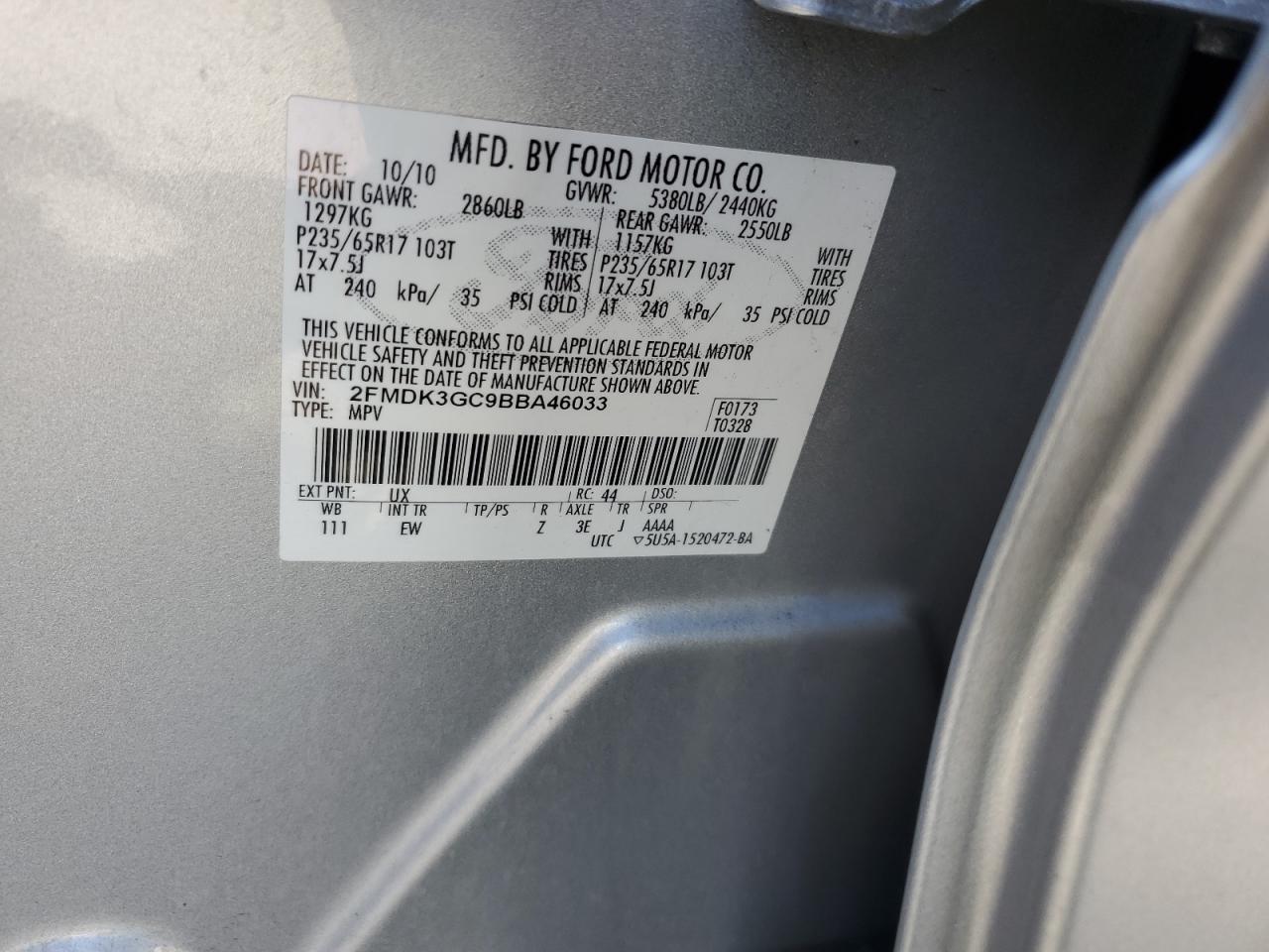 Photo 12 VIN: 2FMDK3GC9BBA46033 - FORD EDGE 