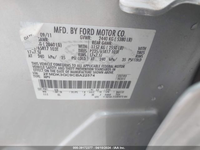 Photo 8 VIN: 2FMDK3GC9CBA22574 - FORD EDGE 