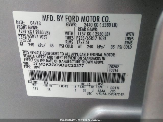 Photo 8 VIN: 2FMDK3GC9DBC20377 - FORD EDGE 