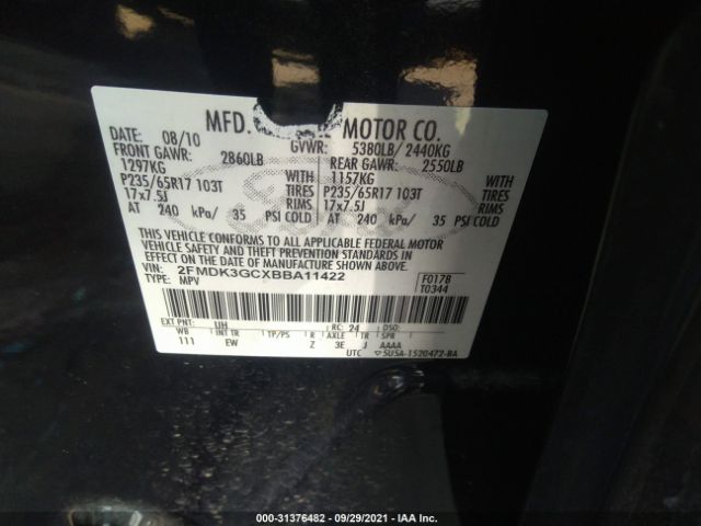 Photo 8 VIN: 2FMDK3GCXBBA11422 - FORD EDGE 