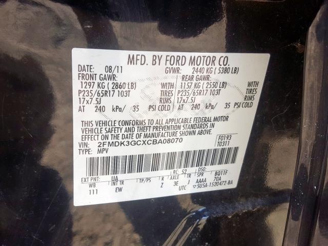 Photo 9 VIN: 2FMDK3GCXCBA08070 - FORD EDGE SE 