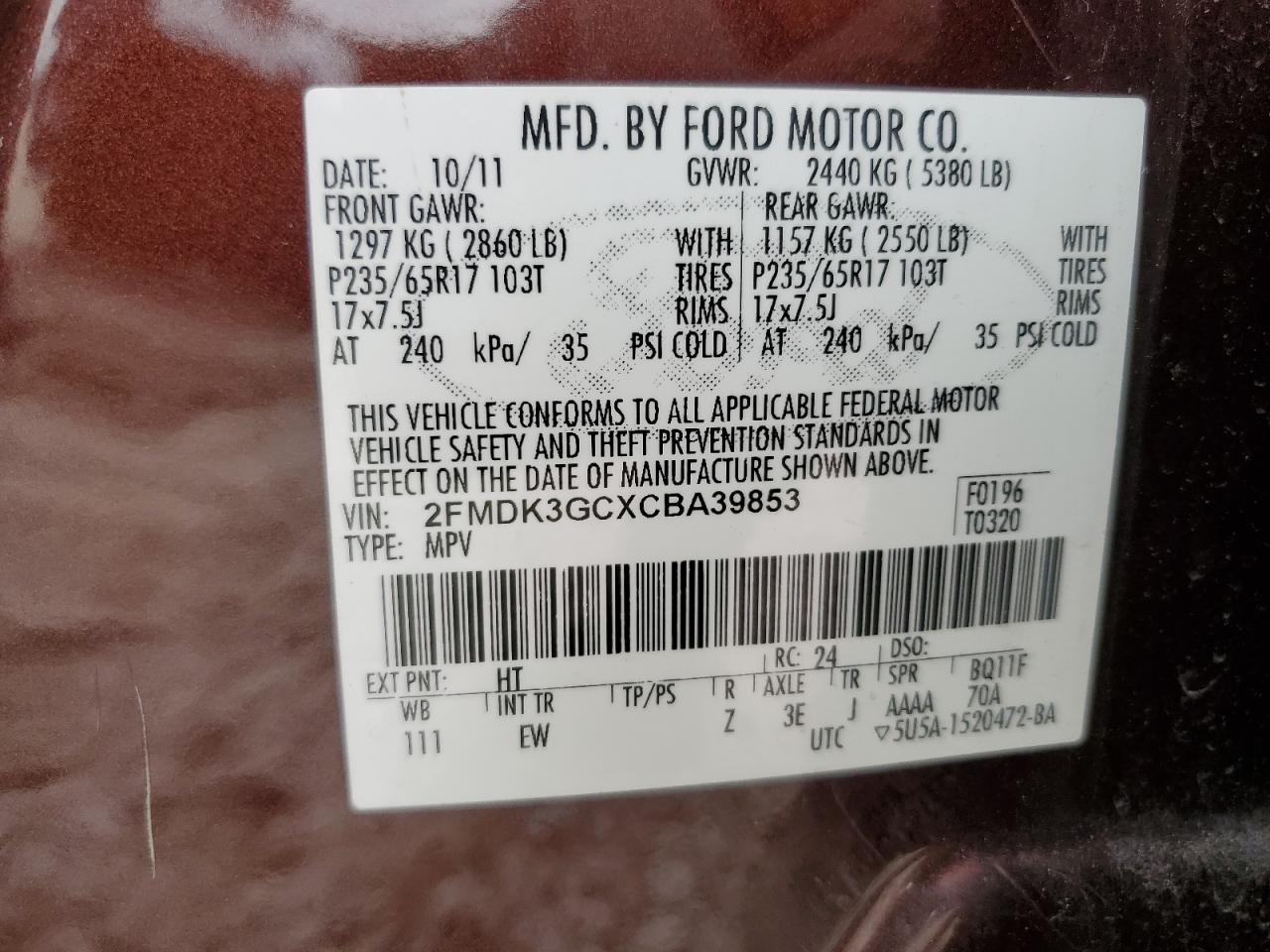 Photo 13 VIN: 2FMDK3GCXCBA39853 - FORD EDGE 