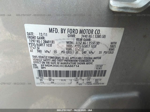 Photo 8 VIN: 2FMDK3GCXCBA66714 - FORD EDGE 