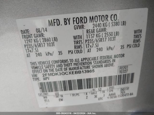 Photo 8 VIN: 2FMDK3GCXEBB13985 - FORD EDGE 