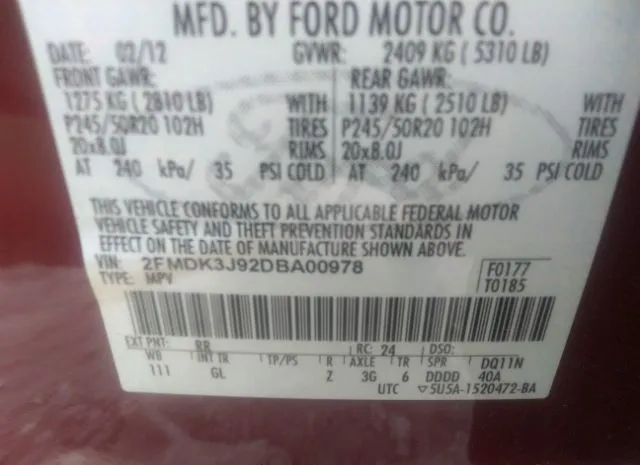 Photo 8 VIN: 2FMDK3J92DBA00978 - FORD EDGE 