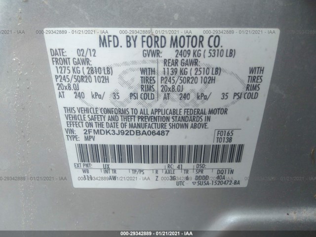 Photo 8 VIN: 2FMDK3J92DBA06487 - FORD EDGE 